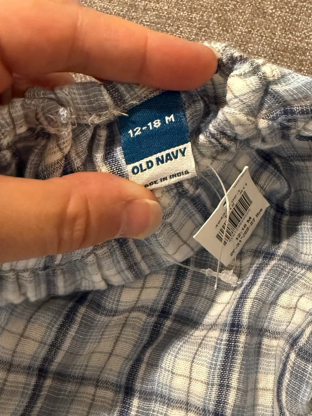 Old Navy Light Blue Plaid Baby Romper 12-18m NWT